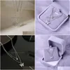 Pendant Necklaces Shiny Butterfly Charm Necklace Ladies Exquisite Double Layer Clavicle Chain For Women Girl Jewelry Gift Dr Dhgarden Dhdbk