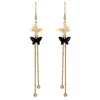 Dangle Boucles D'oreilles Classique Noble Facile À Porter Crochet Style Longue Chaîne Perle Or Couleur Et Noir Papillon Goutte Boucle D'oreille Bijoux De Fête Pour Les Femmes