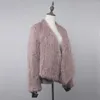 Koszule prawdziwy królicze futra dzianina płaszcz płaszcza naturalny ręcznie robiony nieregularny kołnierz kamizelka kamizelka odzieży wierzchniej