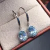 Dingle örhängen naturlig riktig blå topas dropp örhänge 6 8m 2,5ct 2st ädelsten 925 sterling silver fina smycken x219172