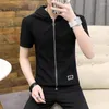 Men's T Shirts 2023 Summer Mens Trendy Zipper Hooded T-shirt White Slim Fit Handsome Clothing Tight Fashionable Short-sleeves Tee Black