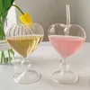 Bouteilles d'eau Tasse en verre en forme de coeur d'amour sans paille Tasses de couple Tasse en verre à cocktail Thé Bière Tasses Tasse à café au lait Cadeau Drinkware Verres 230503