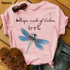 Kvinnors T-skjortor plus storlek Dragonfly Printing O-Neck T-shirts för kvinnor Tees Tops Kvinna 2023 Summer Fashion Loose Tshirt Casual Clothing