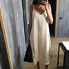 Casual Dresses Spring Summer Woman Tank Dress Casual Satin Sexig Camisole Elastic Female Home Beach Dresses Vneck Camis Sexig klänning 230503