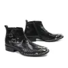 Британский стиль большой размер локомотив короткие ботинки Leisure заостренные пальцы Black Motorcycle Boots Модные кожаные сапоги мужские кожа