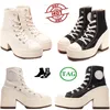 Scarpe con tacco alto da donna Scarpe con tacco in tela con plateau Stivali da donna Zeppe Sneakers eleganti Stivaletti alla moda Nero Bianco con logo Donna