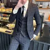 Męskie garnitury Blazer Blazer Vest Pants High-end Butique Fashion Plaid Formal Business Office Mężczyznę Groom Dress Dress Party Męski garnitur 230503