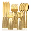 Dinnerware Sets 4-24pcs Gold Dinnerware Set 410 Stainless Steel Cutlery Set Kitchen Fork Knife Spoon Tableware Set Flatware Set Dishwasher Safe 230503