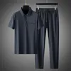 Men's Tracksuits Minglu Summer Men's Sets T-shirtpants Luxury Short Sleeve Seamless Smart Casual Male Suits Elastic Waist Man Pants 5XL 230503