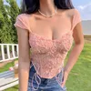 Camis Ladies Summer Sexy Pasek Solidny kolor koronkowy kamizelki kwiatowe Slim Top Ladies Fashion Corset Róż Biały krótkie rękawe Thirt Thirt