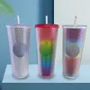 Double-layer Plastic Straw Cup with Large Capacity Creativity 710ml Durian Cup, Tie-hand Mugs Portable Diamond with Lid and Straw