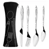 Dinware sets 5 stcs picknick roestvrijstalen camping draagbare bestek set wandelende servies voor een familie lepel vork reist met case servies 230503