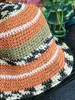 قبعات حافة بخيل النساء الصيف شمس بنما الكروشيه المصنوعة يدويًا مخططًا بوهو شاطئ السيدات السيدات الأسماك السمكة القبعة إكسسوارات الملابس T230503