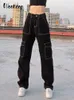 Dżinsy dżinsowe kieszenie patchwork workowate dżinsy mody streetwear 100% bawełniane kobiety dżinsowe spodni luźne spodnie cargo koreańskie dżinsy Harajuku 230503