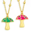 Pendant Necklaces FLOLA Gold Short Chain Copper CZ Mushroom Necklace Bead Colorful Cute Enamel Accessories For Women Nkey04