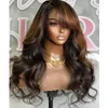 Highlight Wig Human Hair With Bangs Ombre Colored Wig Brazilian Hair Wigs For Women Honey Blonde Glueless Full Machine Made Wigs