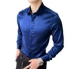 Męskie koszule luksusowe marynarka wojenna satynowa koszulka marka szczupła koszula z długim rękawem dla mężczyzn Business Casual Strech Chemise Homme 230503