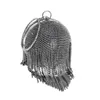 Evening Bags New Fringed Spherical Bag Diamond Handbag Rhinestone Wedding Purse Bridal Gift Party Clutch Glitter Silver Gold 230427