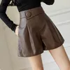 Shorts pour femmes Seoulish automne hiver bouton femmes Faux cuir PU Shorts taille haute dames élégant pantalon court poche femme 230503
