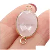 Charmes En Gros Plat Ovale Pierre Naturelle Connecteur Quartz Rose Yeux De Tigre Pendentif Diy Pour Druzy Collier Boucles D'oreilles Ou Fabrication De Bijoux Dhlta