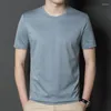 Men's Suits B8837 Silk Men's Solid Colo T-shirt Short Sleeve Round Neck Basic Lightweight White Tees Slim Fit Men Clothing 2023