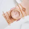 Orologi da polso 5 pezzi Set di orologi per donna Lusso in oro rosa da donna al quarzo Orologi da donna casual Bracciale alla moda Bracciale rigido Gioielli Reloj MujerWristw