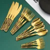 Dinnerware Sets 4-24pcs Gold Dinnerware Set 410 Stainless Steel Cutlery Set Kitchen Fork Knife Spoon Tableware Set Flatware Set Dishwasher Safe 230503