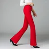 Pantalon femme 2023Red Denim femmes taille haute élastique cloche-bas long jean maigre Flare danse décontracté élégant rouge