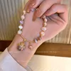 Bangle Women Imitation Pearl Bracelet Korean Natural Stone Pendant Adjustable Cuff Bracelets Anniversary Jewelry