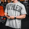 Camisetas de tshirts masculinas cairam o ombro de manga curta camiseta de fitness shirt mass de verão malha solteira roupas de ginástica panorama tops tees 230503