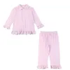 Bajamas Spring Button Up Easter PJS Long Sleeve 2PCS Sleepwear Dequered Knit Boys مطابقة Pajama مجموعات الفتيات Pajamas 230503