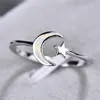 Cluster Rings Minimalist Female Moon Star Ring 925 Sterling Silver Blue White Fire Opal For Women Wedding Thin Engagement Jewelry