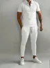 Mäns spårsuits Solid Color Suit Summer Casual Short Sleeve Polo Shirt Calf Pants For Men Streetwear Male Tracksuit 2 Piece Set 230503