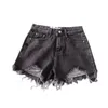 Shorts femininos shorts de verão coreanos Mulheres buracos de cintura alta jeans Burrs feminino Construa uma palavra calça curta de pernas largas de pernas largas streetwear 230503