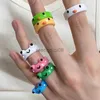 Band Rings 2Pc Cute Frog Lover Polymer Clay Resin Acrylic for Women Girls Couple Travel Ring Summer Fashion Animal Jewelry Gift Y23