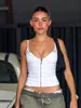 티셔츠 weekeep 단단한 흰색 밀크 메이드 코르셋 탑 빈티지 zip up bodycon strap crep tops 여자 캐주얼 패션 스트리트웨어 카미 여름