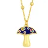 Pendant Necklaces FLOLA Gold Short Chain Copper CZ Mushroom Necklace Bead Colorful Cute Enamel Accessories For Women Nkey04