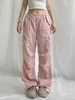 Damesbroek capris weefe zomer baggy lading broek lage rijt trekkoord modezak pocket casual broek kawaii roze dames broek y2k esthetiek 230503