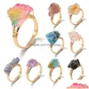 Cluster Rings Wire Wrap Healing Natural Stone Druzy Crystal Gold Adjustable Amethyst Lapis Pink Quartz Women Ring Party Jewe Dheq4