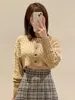 Women's Knits WAKUTA Cable Twist Sweater O Neck Long Sleeve Single Breasted Short Cardigan Japanese Vintage 2023 Early Autumn Pull Femme