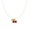 Pendentif Colliers CARNELIAN CHERRY COLLIER Calcédoine Charme Fine Jewelry Été Rouge Zircone Fruit Janvier Pierre De Naissance Cadeau Inoxydable Ste