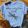 Kvinnors T-skjortor plus storlek Dragonfly Printing O-Neck T-shirts för kvinnor Tees Tops Kvinna 2023 Summer Fashion Loose Tshirt Casual Clothing