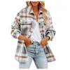 Fur Women's Vintage Brushed Plaid Shirts Long Sleeve Flannel Lapel Button Down Pocketed Shacket Flannel Jacket Coats Winter spring