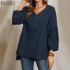 T-shirt Zanzea Women Elegancka jesienna koronkowa szydełka bluzka moda solidna ol koszula kobieta swobodne blusas chemise v szyja 3/4 rękawy