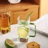 Vattenflaskor Kreativt glas med lock Straw Cup Highvalue Square med handtag Cup Milk Tea Cold Drink Milk Coffee Cup 230503