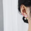 Stud Earrings 14K Real Gold Plating Korean Fashion Jewelry Luxury Shiny Double Flower Pearl Exquisite Women's Daily Accessories