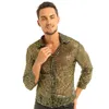 Freizeithemden für Herren Herren-Smokinghemden Glänzende Pailletten Durchsichtiges Mesh Langarm-Clubwear für Night Party Show Dancing Performance Top Shirt 230503