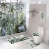 Tende Piante verdi tropicali Tenda da doccia Schermo decorativo per vasca da bagno Set di tappetini da bagno divisori per WC in poliestere Decorazione del bagno di casa