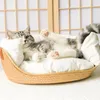 マット100％手作りのペットハウス猫ベッドwicker rattan子犬犬のベッド取り外し可能な洗える猫マットネスト洞窟ソファ四季通気
