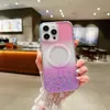 Estuches de carga inalámbricos con imán de Bling para iPhone 14 Plus 13 Pro Max 12 11 Samsung S23 Ultra S22 Hard Arcylic PC TPU Gradiente Confeti Lentejuelas Cubierta magnética a prueba de golpes